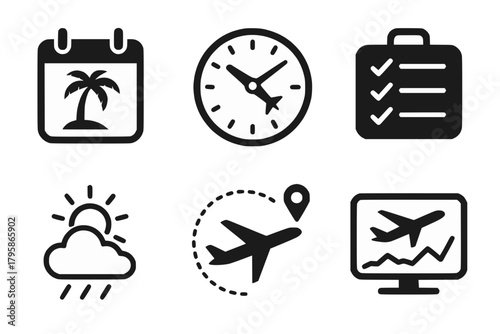 Travel Planning and Booking Icons Set