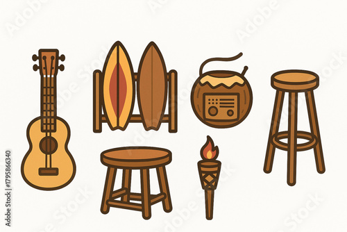 Tropical Beach Decor and Leisure Icons