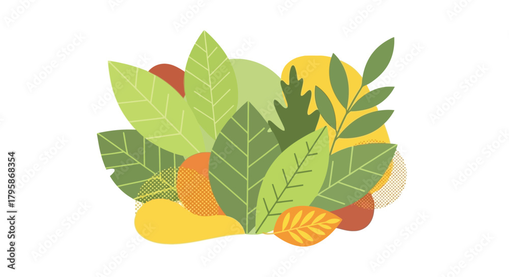 Naklejka premium Bright Botanical Leaf Arrangement in Modern Flat Style