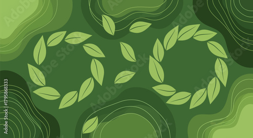 Green Infinity Symbol Made of Leaves on Abstract Forest Background