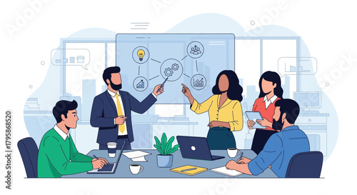 Team Meeting and Business Collaboration Illustration