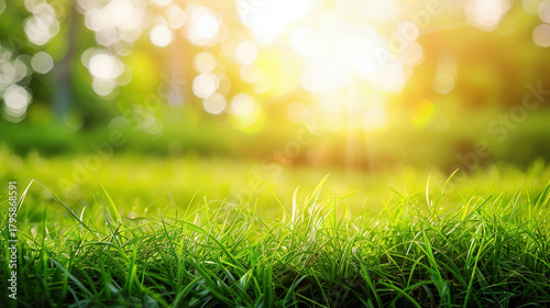 Close-Up View of Green Grass on a Sunny Golf Field Lawn