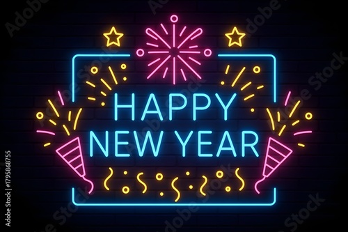 Happy New Year  — Neon Celebration Banners, Cards, Posters, and Holiday Designs