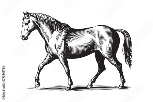 Vintage engraving of a horse in motion