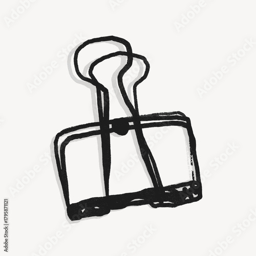 Black paper clip, stationery doodle collage element vector
