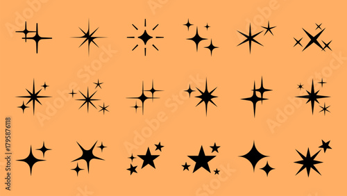 Shine star sparkle vector set. Sparkle star icons. Shine icon. Stars sparkle doodles vector. Set sparkles star symbols vector. Bright sparkle, star sparkle, shiny flash star. Star shine sparkle icon