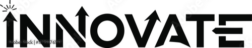 Bold graphic of the word INNOVATE with stylized arrows symbolizing growth and forward movement. Clean, modern design conveys fresh ideas and future focused thinking.