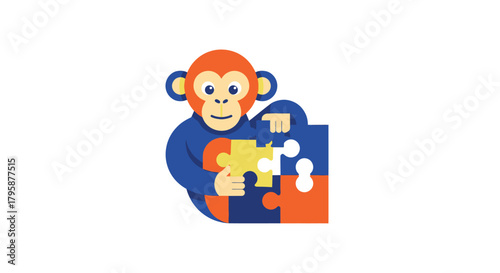 Monkey placing puzzle piece