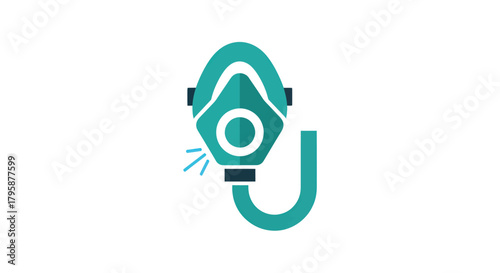 Teal respirator mask with a tube