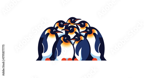 A group of stylized penguins