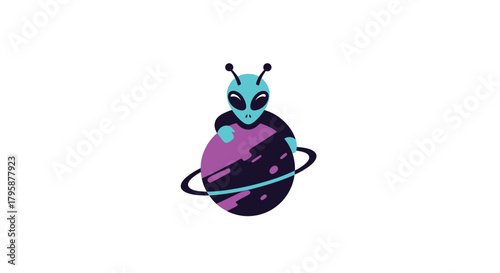 Cute alien hugging planet