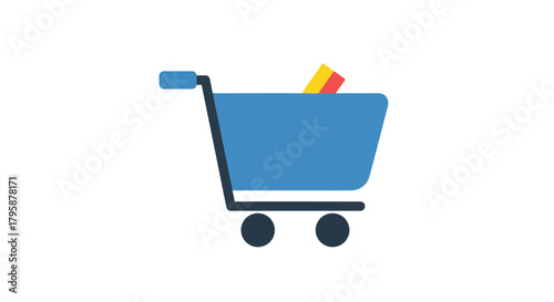 Blue shopping cart with a partially visible striped item inside