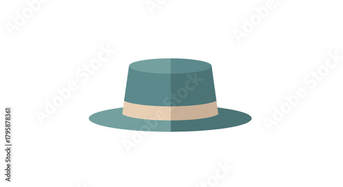 Cylindrical teal hat with a tan band