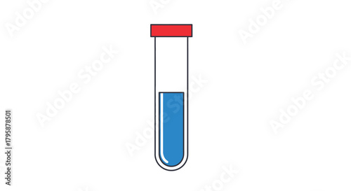 Cartoon test tube with blue liquid and a red stopper