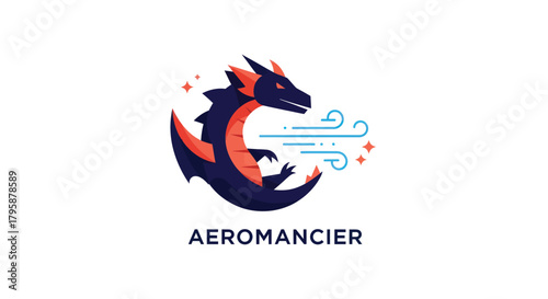 Bold dragon graphic exhaling wind