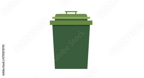 A solid green recycle bin with a lighter green lid is centered