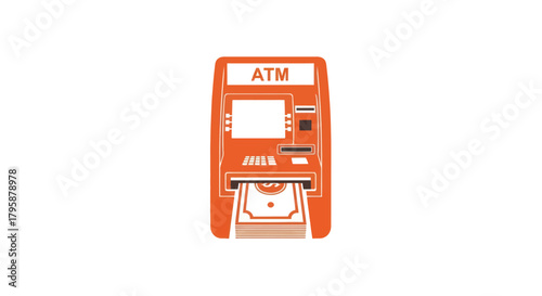Orange vector ATM dispensing cash