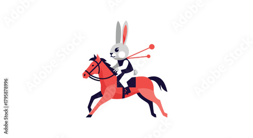 Cartoon illustration of a rabbit riding a horse