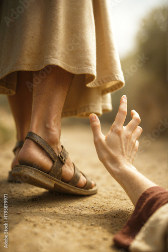 Biblical scene in which a woman tries to touch Jesus's clothes to obtain a miracle.