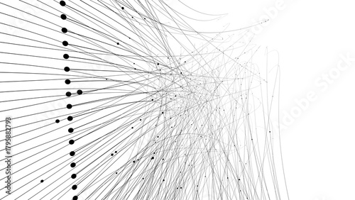 Fototapeta Naklejka Na Ścianę i Meble -  Data Flow Visualization, Black Dots and Lines on White for Digital Art and Business, 3d render