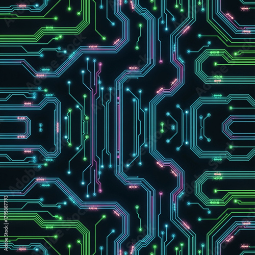 Futuristic circuit board teeming with tiny ants, symbolizing digital disruption or system vulnerabilities, glowing neon colors creating a modern, edgy vibe