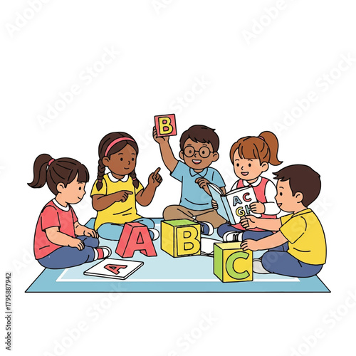 Whimsical illustration of people climbing a long ladder toward the moon in a united, collective ascent.