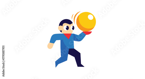 Cartoon man balances golden ball