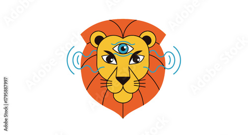 Stylized lion head with third eye
