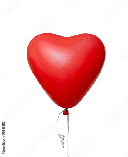 Red heart-shaped balloon tethered by string,  a stark white backdrop  for Valentine's celebration