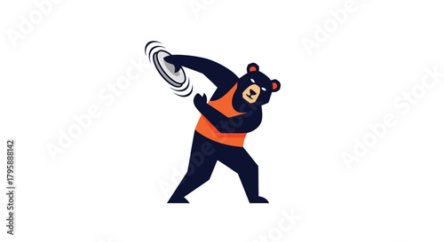 Graphic of a bear mid-discus throw, wearing an orange singlet