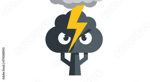 Cartoon tree hit by lightning with angry face