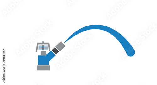 Blue sprinkler spraying water arc