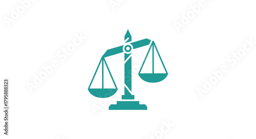 Teal scales of justice icon on a white background
