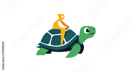 Cartoon turtle with yellow person riding