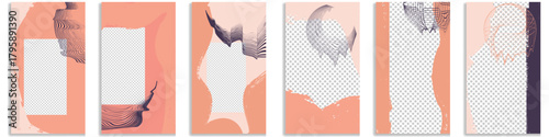 Abstract story layout set - modern cutout shapes, organic silhouettes and line art composition for modern branding. 6 templates for professional social media design. 