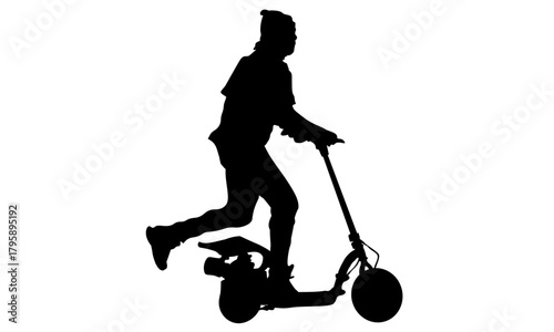 silhouette of a man with a scooter engine