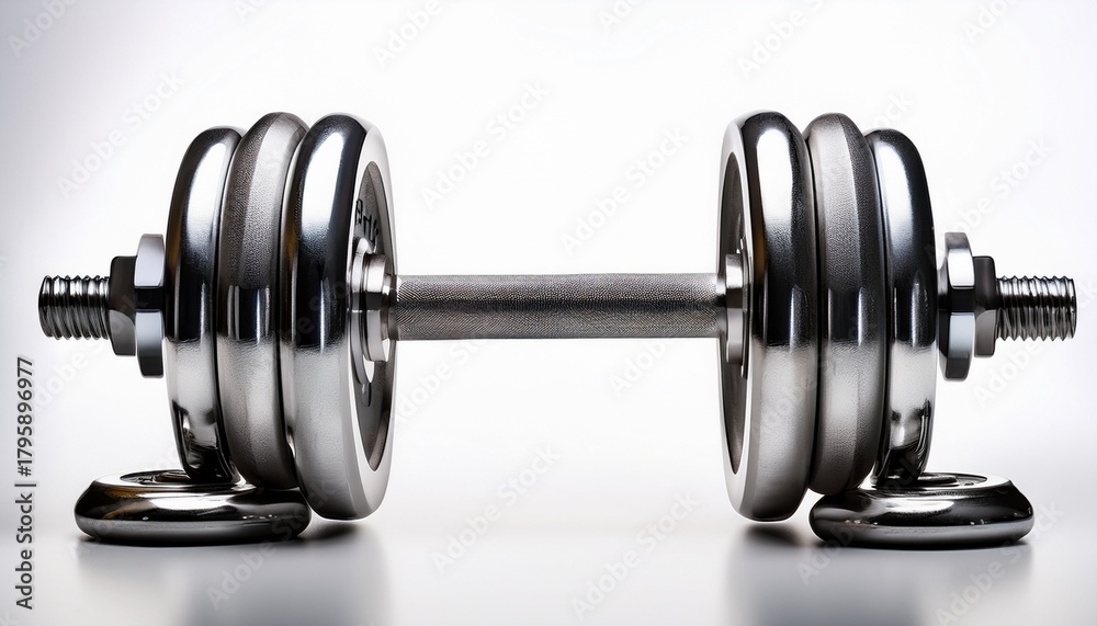Naklejka premium close up of a metal dumbbell on a white background symbolizing strength and fitness