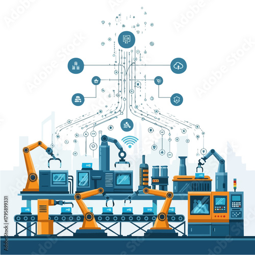 Smart Factory Automation with Robotic Arms and IoT Connectivity.