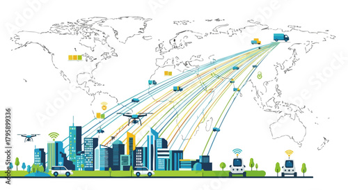 Global Logistics Network with Autonomous Vehicles and Drone Delivery.