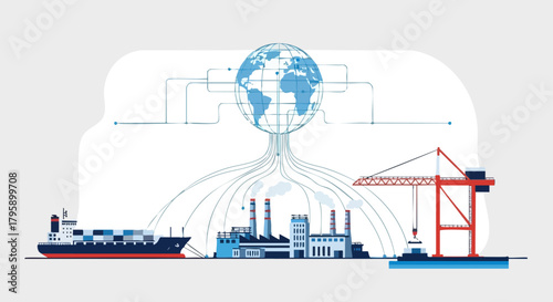 Global Supply Chain Network Connecting Industries and Transportation.