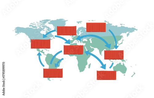 Global Trade Network - Container Shipping Routes on World Map.