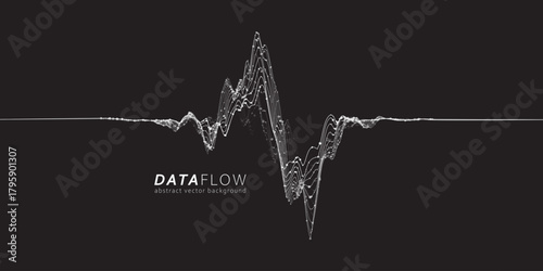 Big Data Flow wavy lines. Minimalistic neural network information flow. Digital dynamic trails of data.