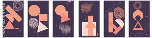 Abstract story layout set - minimal shapes, line art composition for modern branding. 6 templates for professional social media design. 
