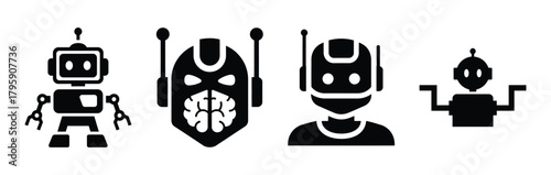 ai digital bot silhouette icon vector set.
