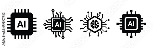 ai digital module silhouette icon vector set.