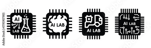 ai lab chip silhouette icon vector set.