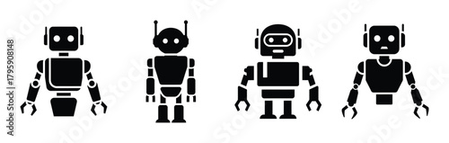 ai powered robot silhouette icon vector set.