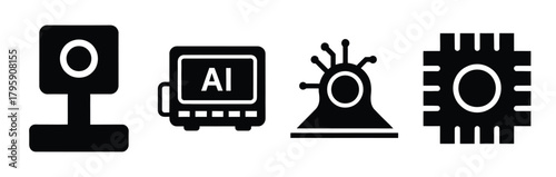 ai powered system silhouette icon vector set.
