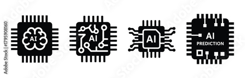 ai prediction chip silhouette icon vector set.