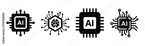 ai pulse chip silhouette icon vector set.